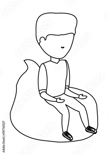 avatar man sitting on bean bag over white background, vector illustration