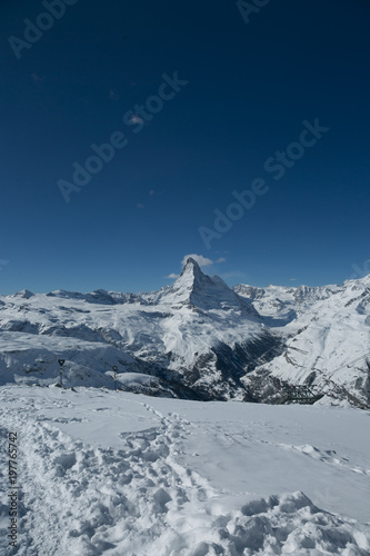 Perfect skiing conditions. Snowboarding in Alps