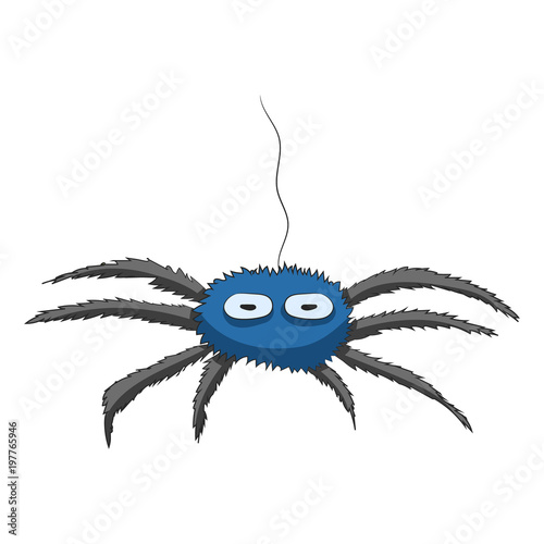 cartoon spider hanging on a cobweb. Vector illustration. Hand drawing photo