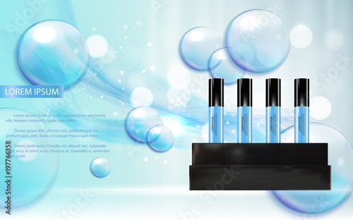 Revitalizing Serum Bottle Template for Ads or Magazine Background. 3D Realist...