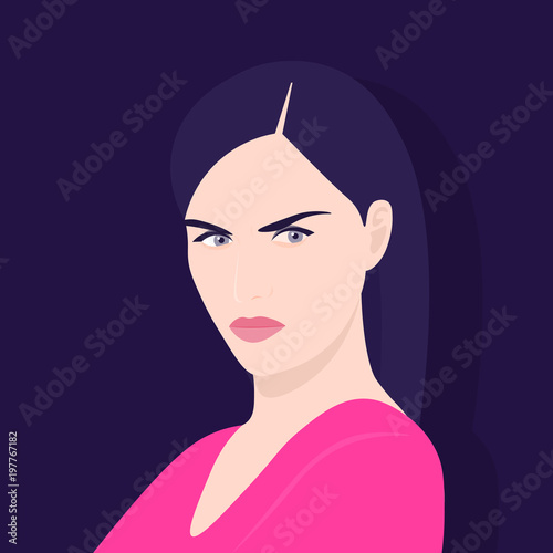 Portrait of an angry woman. Aggression. Quarrel and relations in the family. Avatar. Vector Flat Illustration