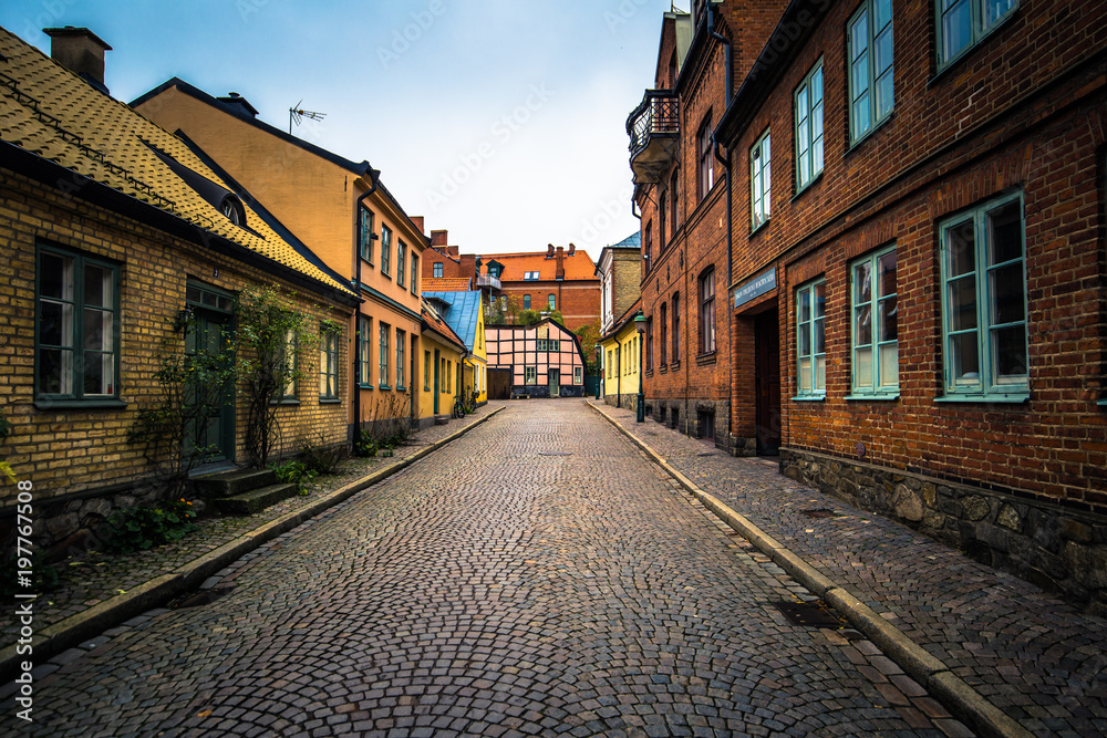 Lund - October 21, 2017: Streets of the historic center of Lund, Sweden