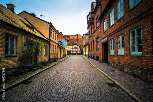 Lund - October 21, 2017: Streets of the historic center of Lund, Sweden