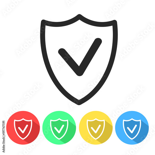 Security shield confirmation check line icon for apps and websites