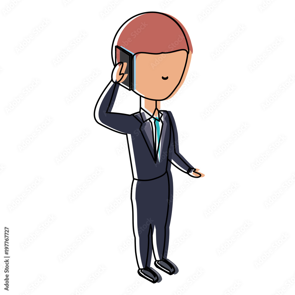 avatar businessman standing and talking on cellphone over white background, colorful design. vector illustration avatar businessman standing and talking on cellphone over white background, colorful design. vector illustration