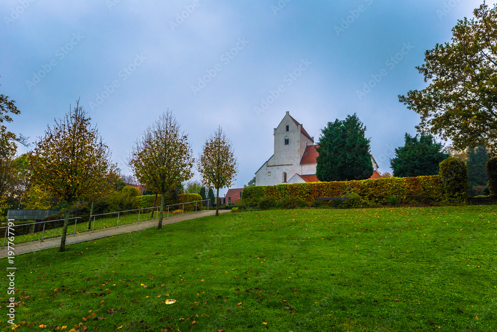 Dalby - October 21, 2017: Historic church of the Holy Crross Priory in Dalby, Sweden