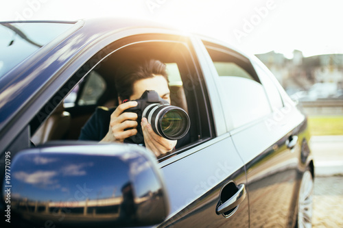 Fotografie Private detective investigating secret case.