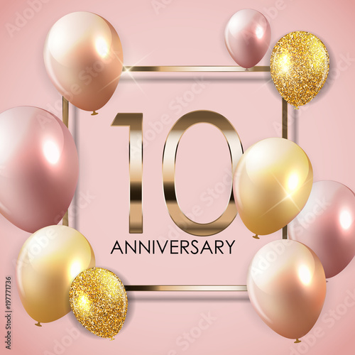 Template 10 Years Anniversary Background with Balloons Vector Illustration