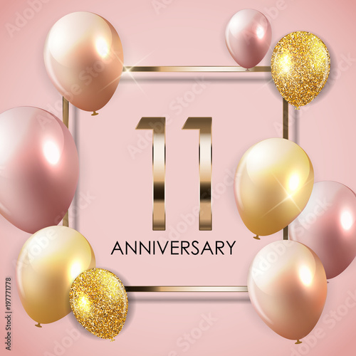 Template 11 Years Anniversary Background with Balloons Vector Illustration