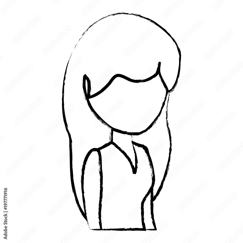 sketch of avatar woman with long hair over white background, vector illustration