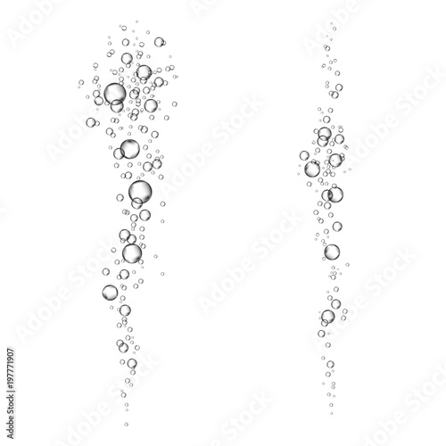  Underwater fizzing air bubbles flow on white background.
