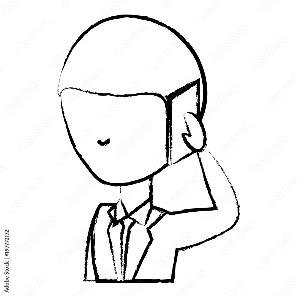 sketch of avatar businessman talking on cellphone over white background, vector illustration