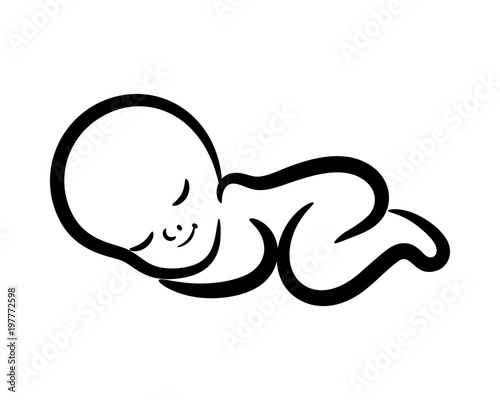 Contour newborn sleeping baby, isolated vector