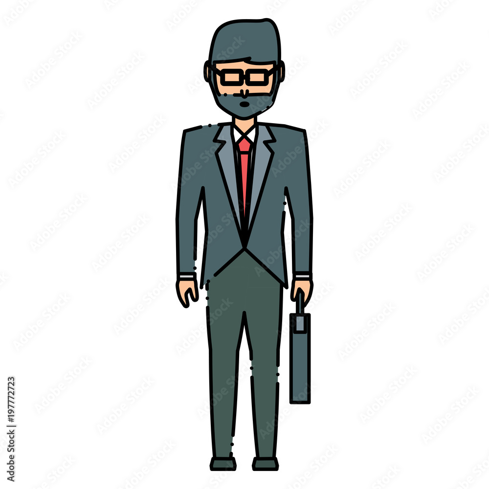 avatar businessman standing and holding a briefcase icon over white background, colorful design. vector illustration