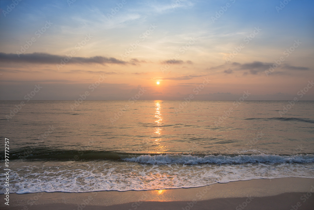 sunrise at  tropical calm sea in Hua Hin, Thailand