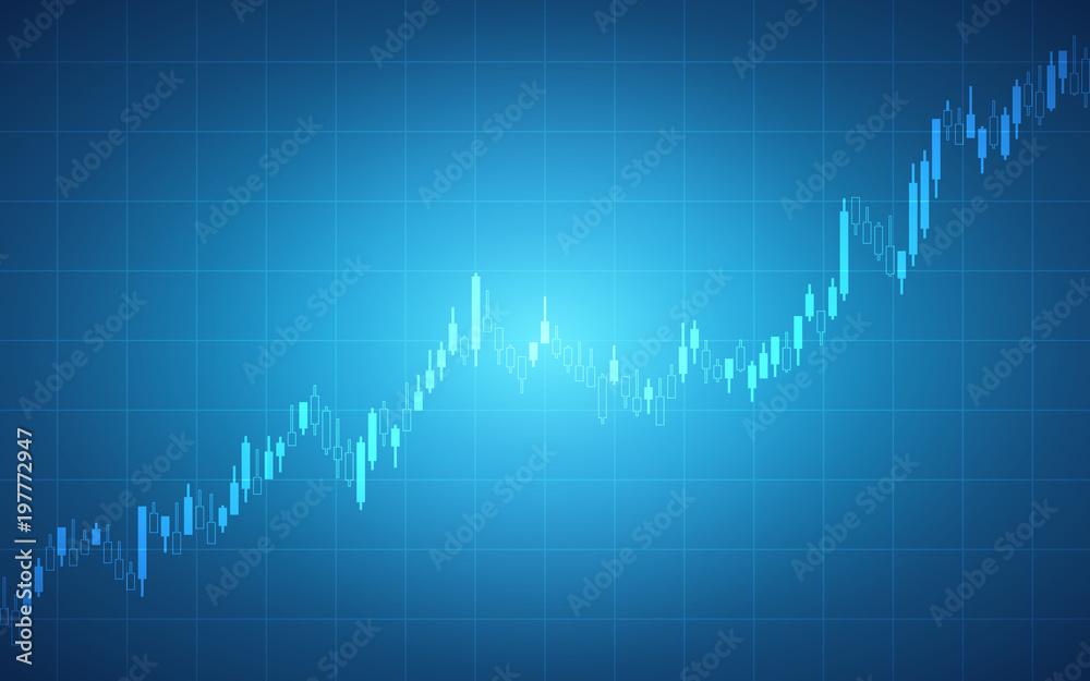 Abstract financial chart with candlestick in stock market on blue color background Abstract financial chart with candlestick in stock market on blue color background