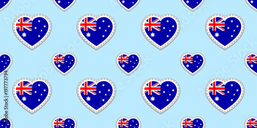 Australian flag vector background. Australia national flag seamless pattern. Vector stikers. Love hearts symbols. language courses, sports pages, travel, geographic elements, patriotic design