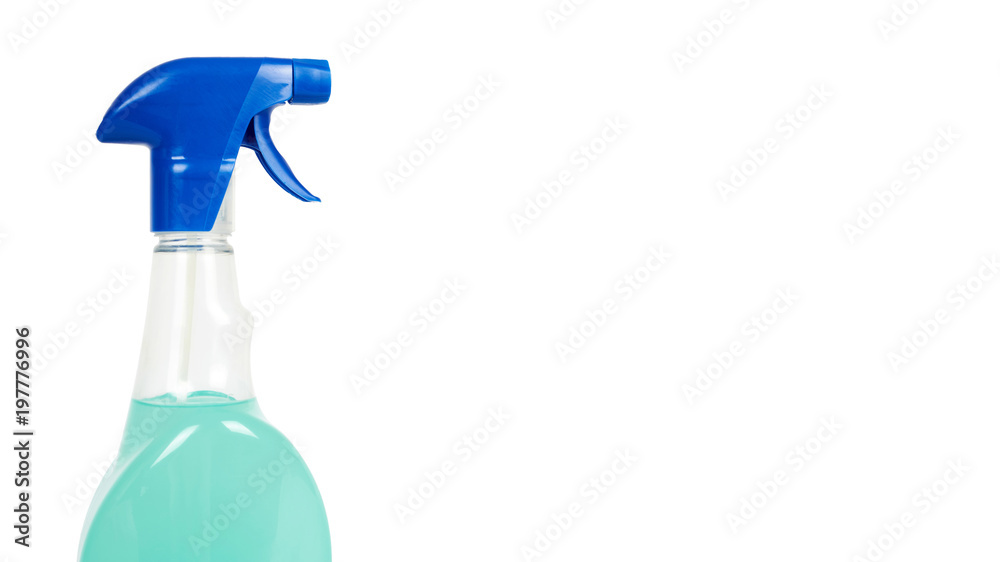 Cleaning spray bottle isolated on white background. Housework and sanitary concept. copy space, template Cleaning spray bottle isolated on white background. Housework and sanitary concept. copy space, template