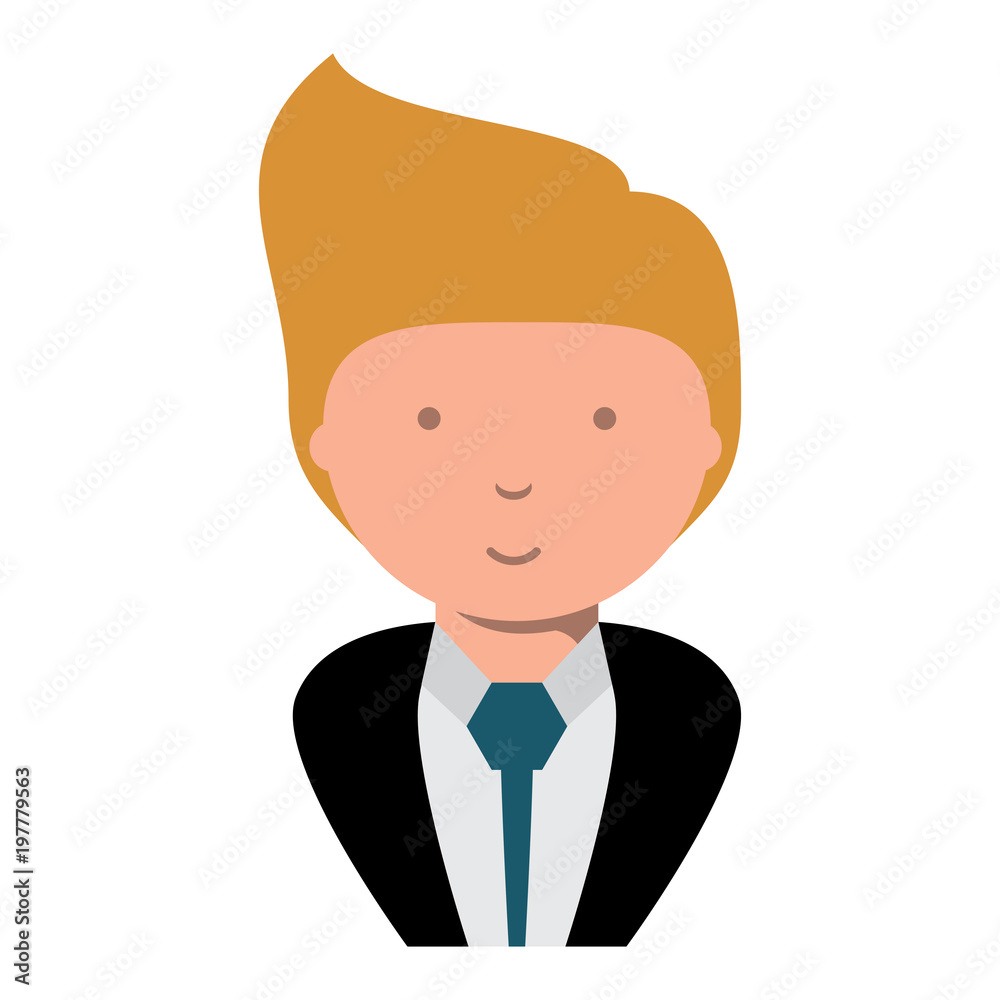 cartoon businessman wearing suit and tie over white background, vector illustration