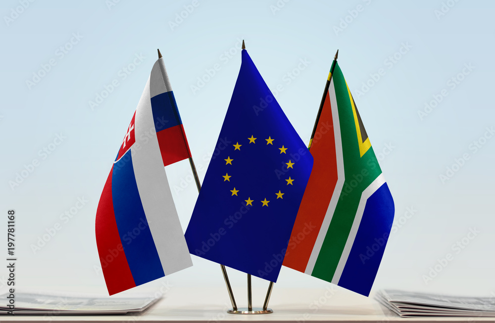 Flags of Slovakia European Union and Republic of South Africa