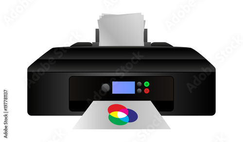 Vector illustration of home digital inkjet rgb printer with additive color mixing