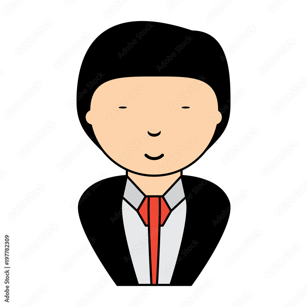 cartoon young businessman wearing suit and tie over white background, vector illustration