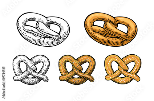 Pretzel. Vintage vector flat illustration