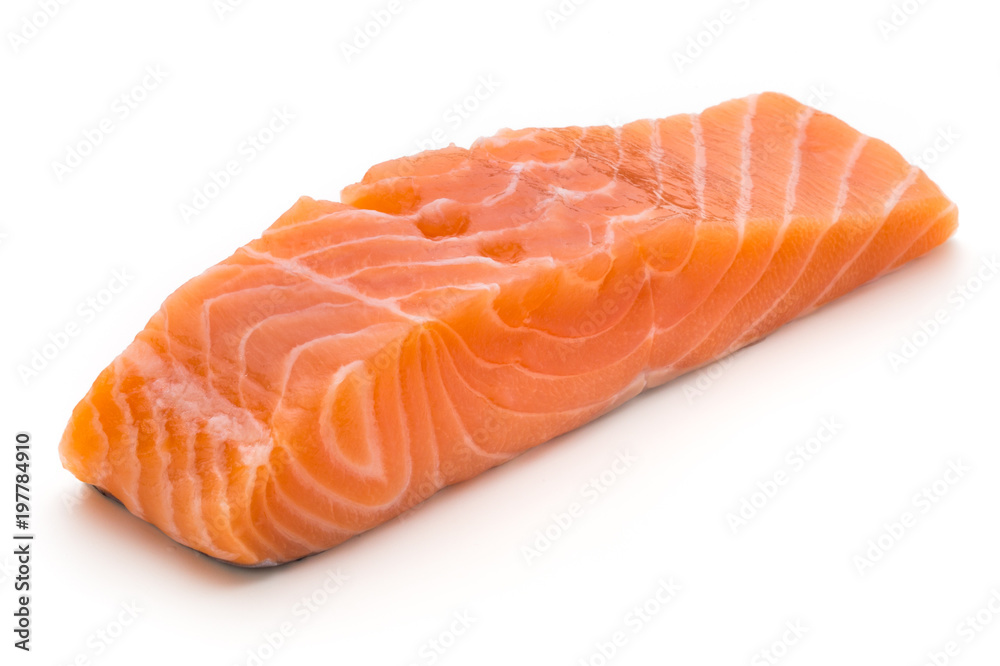Fresh salmon fillet with basil on the white background. Fresh salmon fillet with basil on the white background.