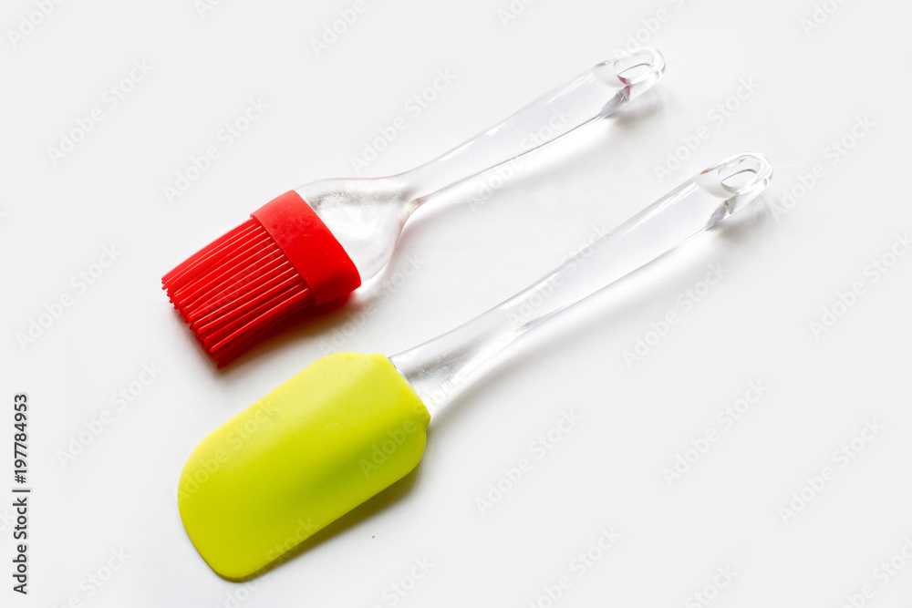 culinary spatula and brush on white background culinary spatula and brush on white background
