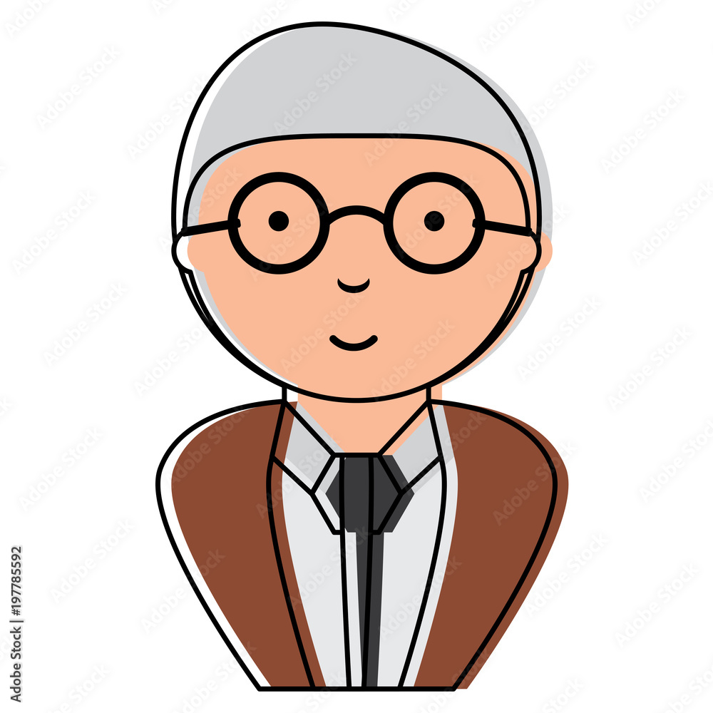 Old man wearing suit and glasses over white background, colorful design. vector illustration
