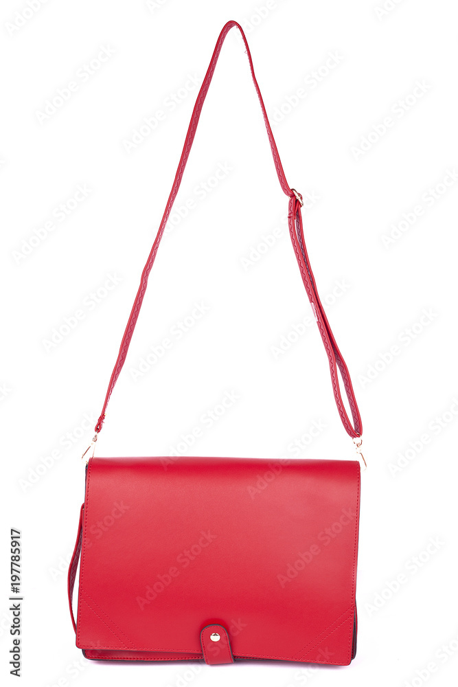 Red Women's handbag, Ladies bag, Red female clutch,Red clutch.Women's bag isolated white background.Bag isolated white background.Clutch isolated white background.