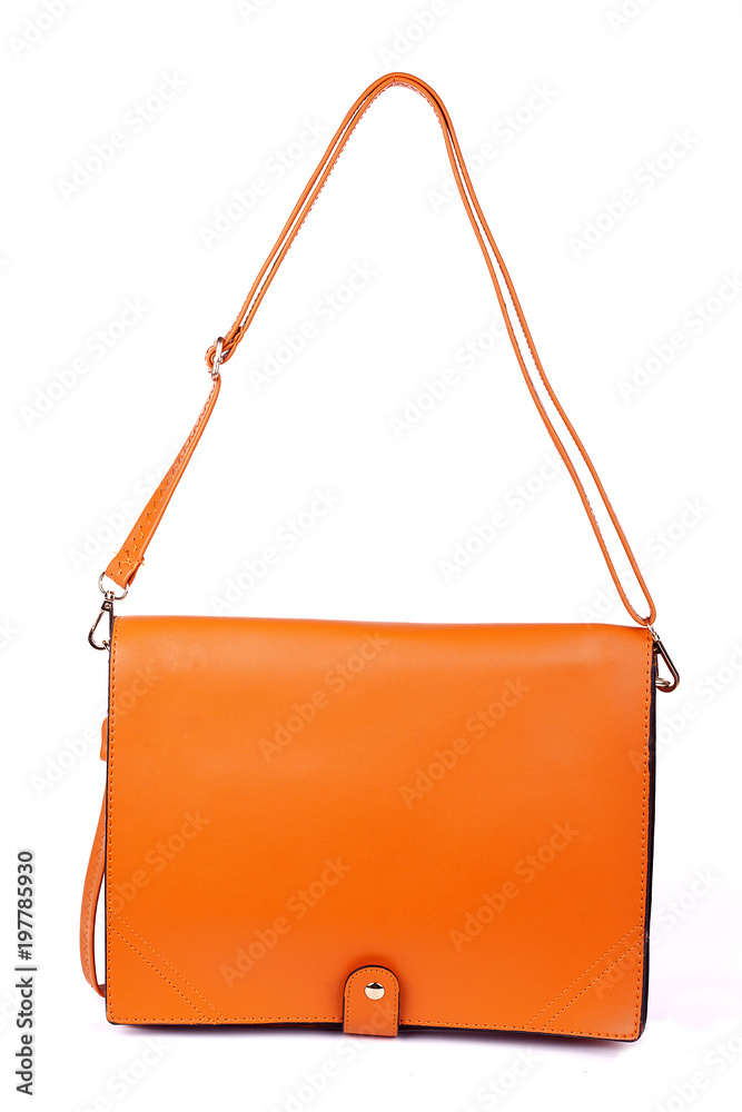 Orange Women's handbag, Ladies bag, Orange female clutch, Orange clutch.Women's bag isolated white background.Bag isolated white background.Clutch isolated white background.
