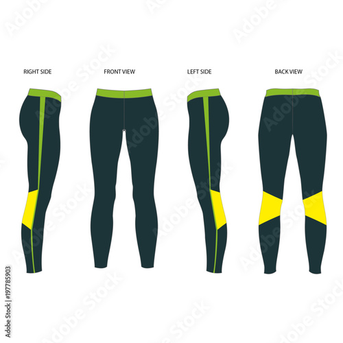 Ladies Legging Vector Template Mock up - Front,Back and Side viees- Fashion Sketches
