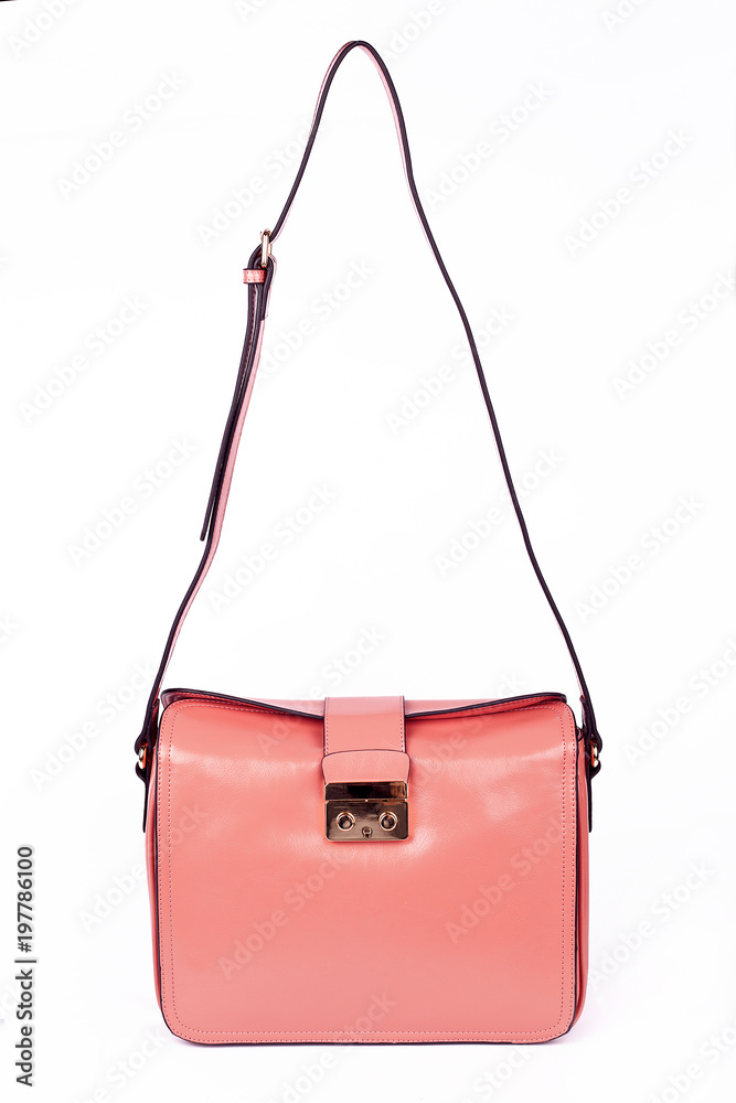 Pink Women's handbag, Ladies bag, Pink female clutch,Pink clutch.Women's bag isolated white background.Bag isolated white background.Clutch isolated white background.