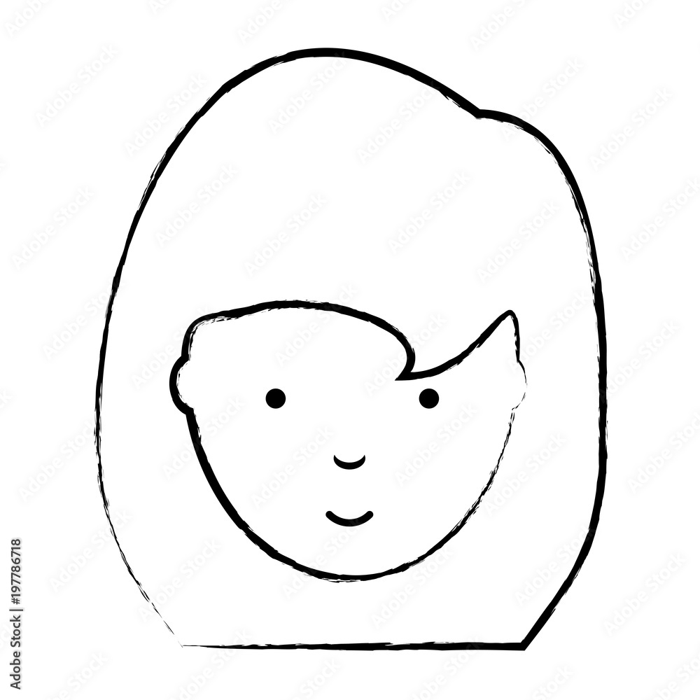 sketch of cartoon woman with long hair icon over white background, vector illustration