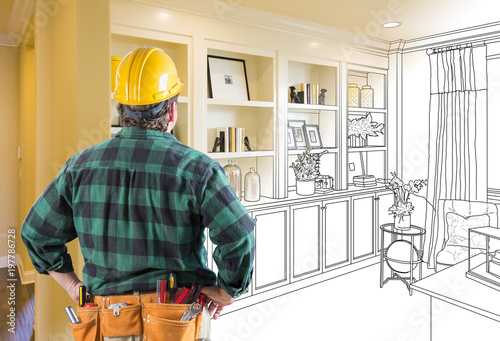 Slika na platnu Contractor Facing Custom Built-in Shelves and Cabinets Design Drawing Gradating