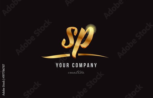 gold alphabet letter sp s p logo combination icon design photo