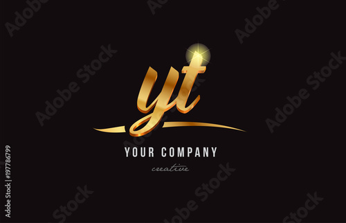 gold alphabet letter yt y t logo combination icon design