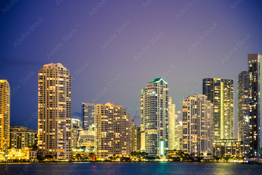 Beautiful Miami Florida skyline with buildings and bay