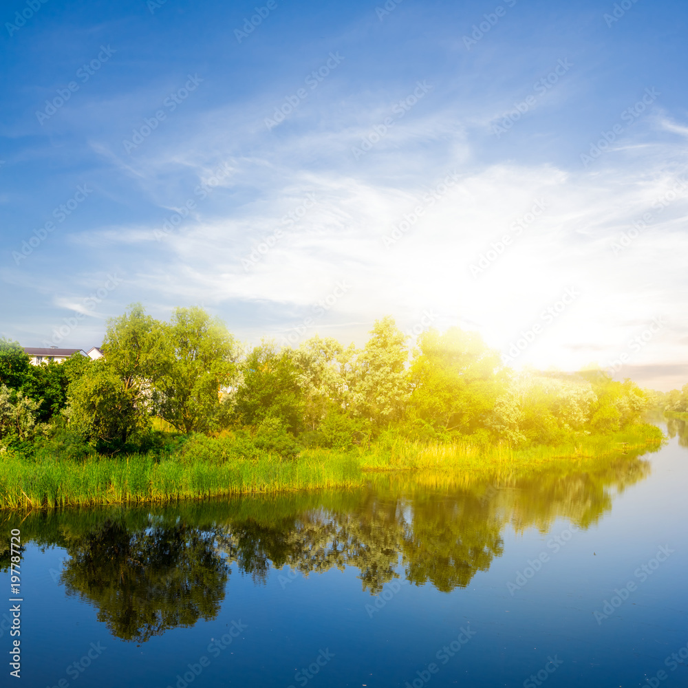beautiful summer quiet river at the sunset beautiful summer quiet river at the sunset