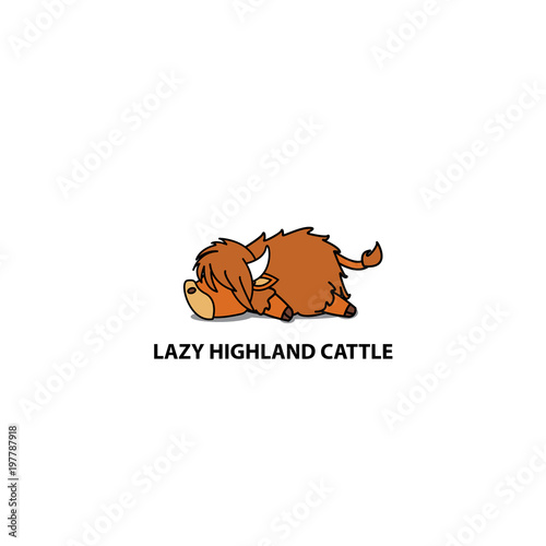 Lazy highland cattle, cute highland cow sleeping icon, logo design, vector illustration