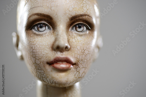 Porcelain paper mache clay overalls blonde girl portrait