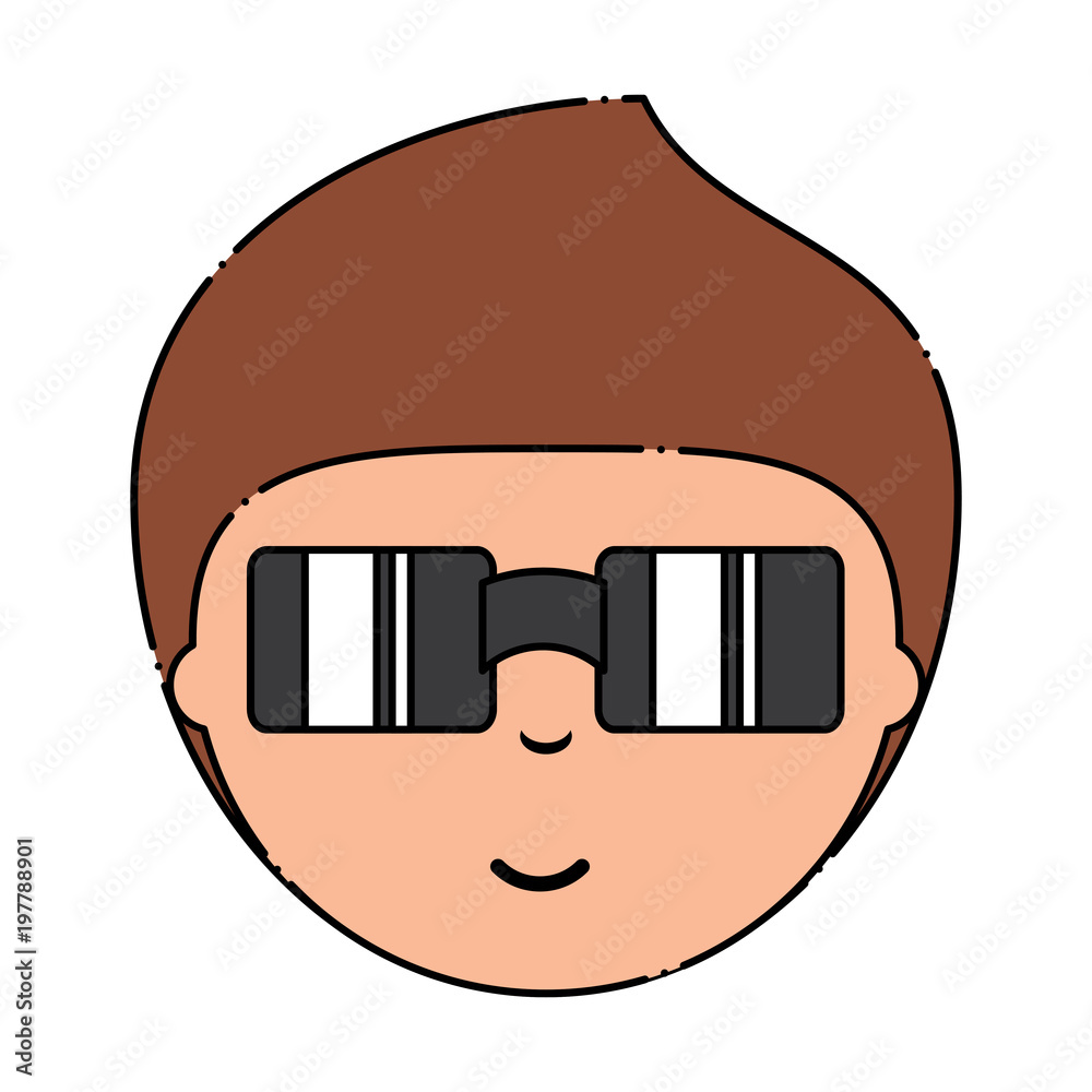 cartoon man with sunglasses over white background, colorful design.  vector illustration