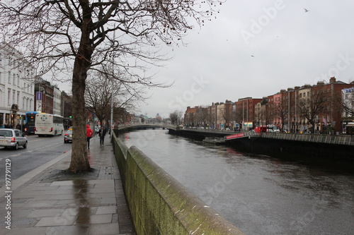 Photography Embankment of Liffey River in Dublin, Ireland.