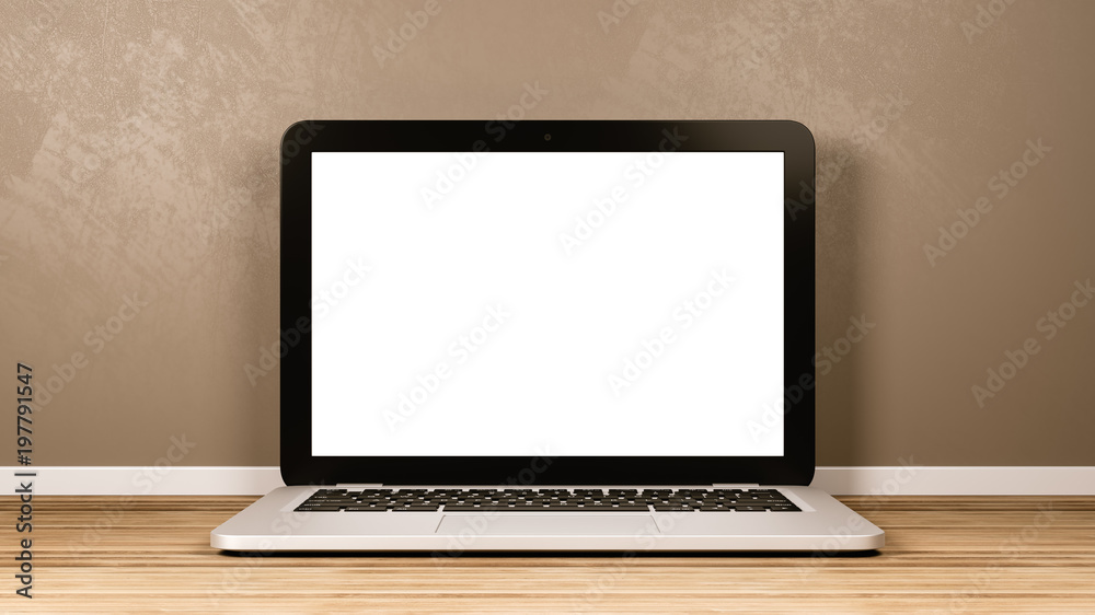 Laptop Computer with Blank Screen in the Room Laptop Computer with Blank Screen in the Room