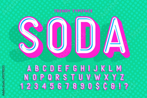 Condensed display font popart design, alphabet, letters and numb