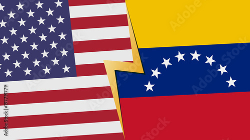 Usa and Venezuela financial, diplomatic crisis concept. vector illustration.