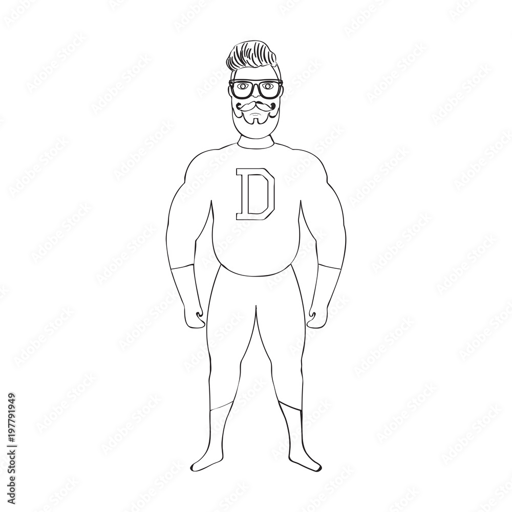 Male superhero cartoon character sketch