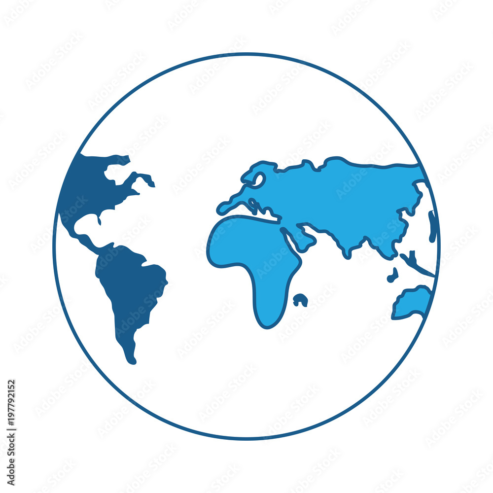 earth planet globe icon over white background, blue shading design. vector illustration