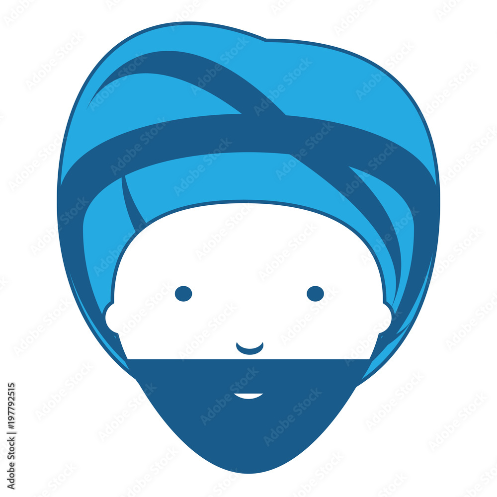 cartoon Indian man wearing a turban over white background, blue shading design. vector illustration cartoon Indian man wearing a turban over white background, blue shading design. vector illustration